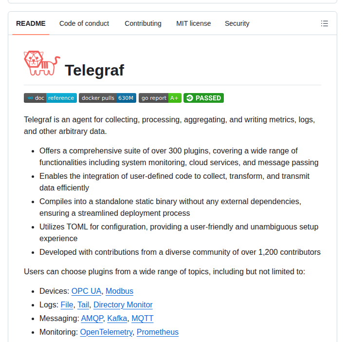 Influxdata Telegraf screenshot