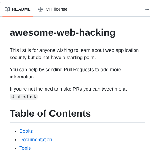 Infoslack Awesome Web Hacking screenshot