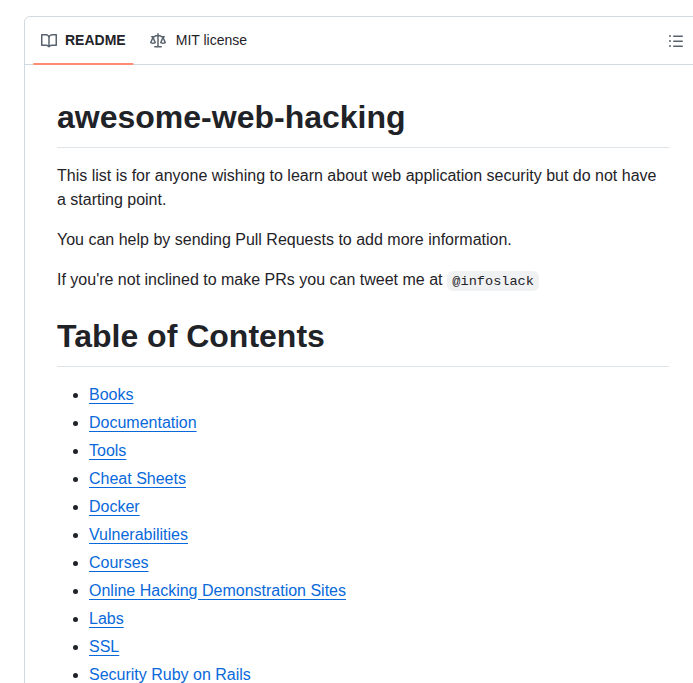 Infoslack Awesome Web Hacking screenshot