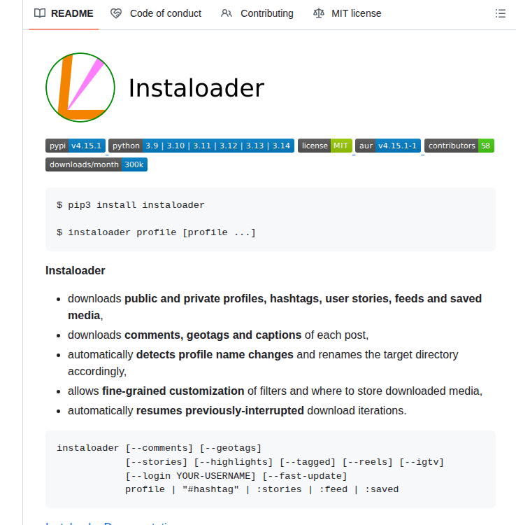 Instaloader Instaloader screenshot