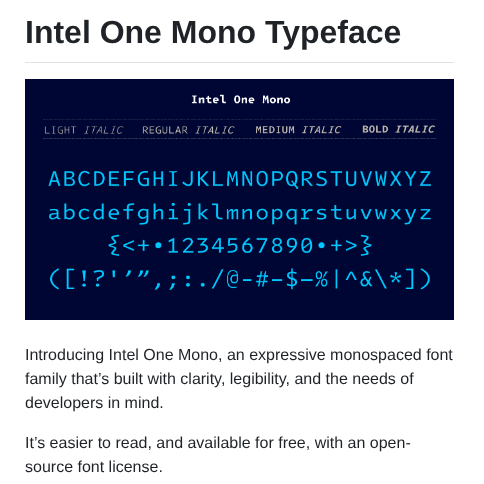 Intel Intel One Mono screenshot