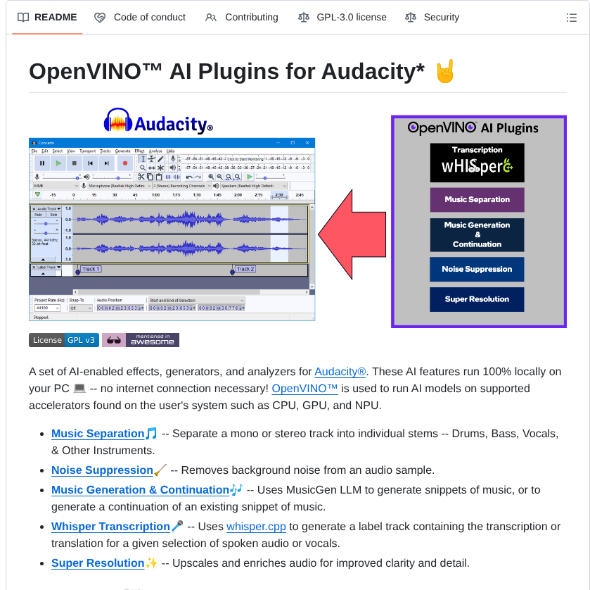 Intel Openvino Plugins Ai Audacity screenshot