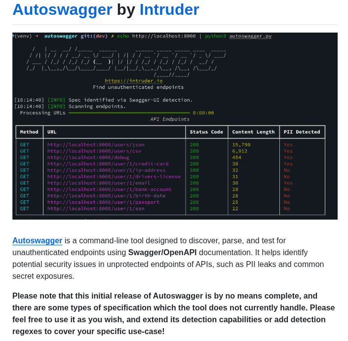 Intruder Io Autoswagger screenshot