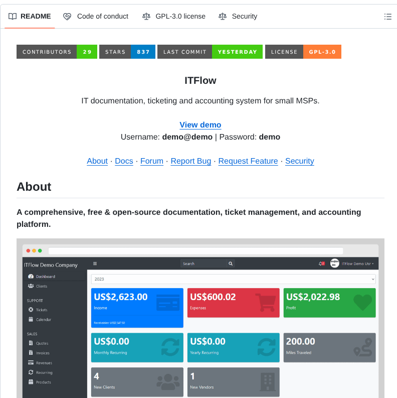 Itflow Org Itflow screenshot