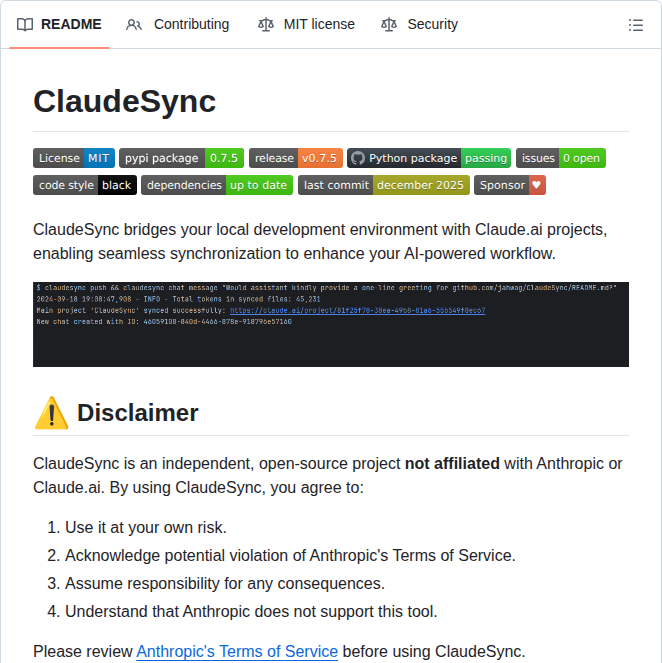 Jahwag Claudesync screenshot