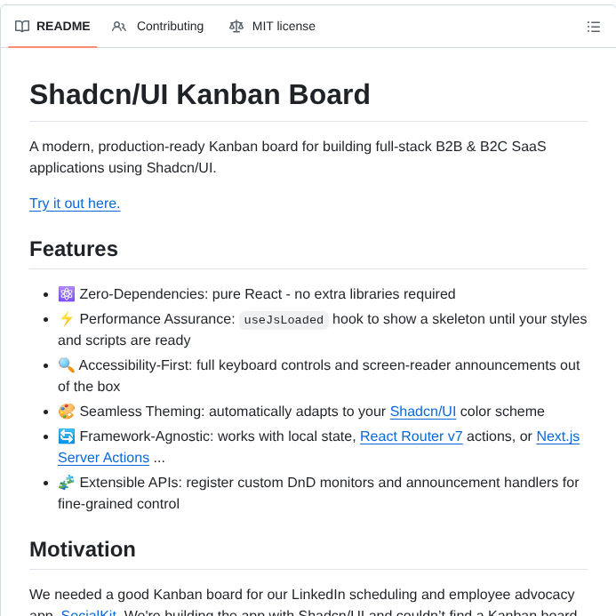 Janhesters Shadcn Kanban Board screenshot