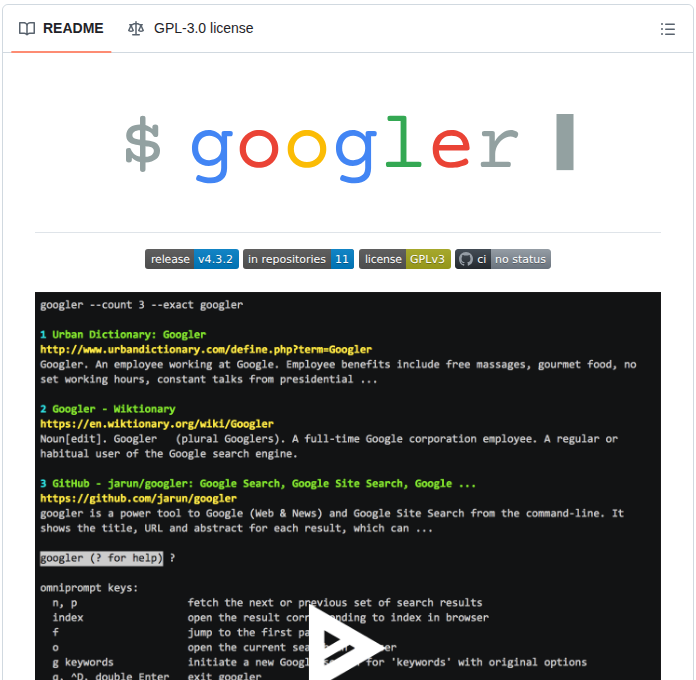 Jarun Googler screenshot