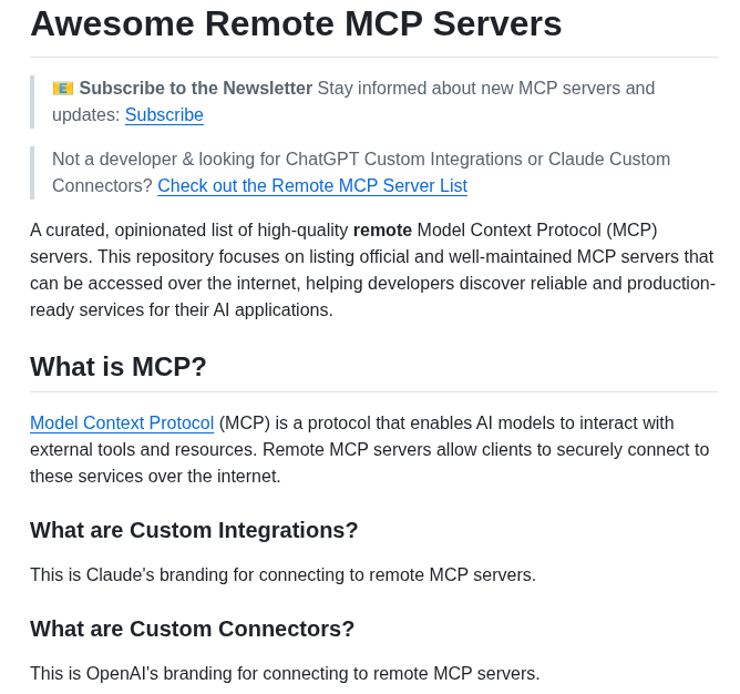 Jaw9c Awesome Remote Mcp Servers screenshot