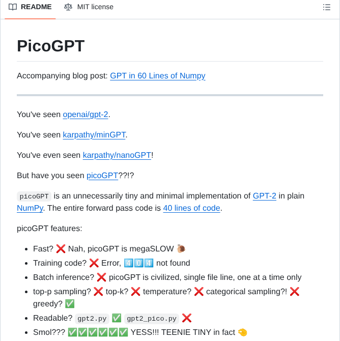 Jaymody Picogpt screenshot