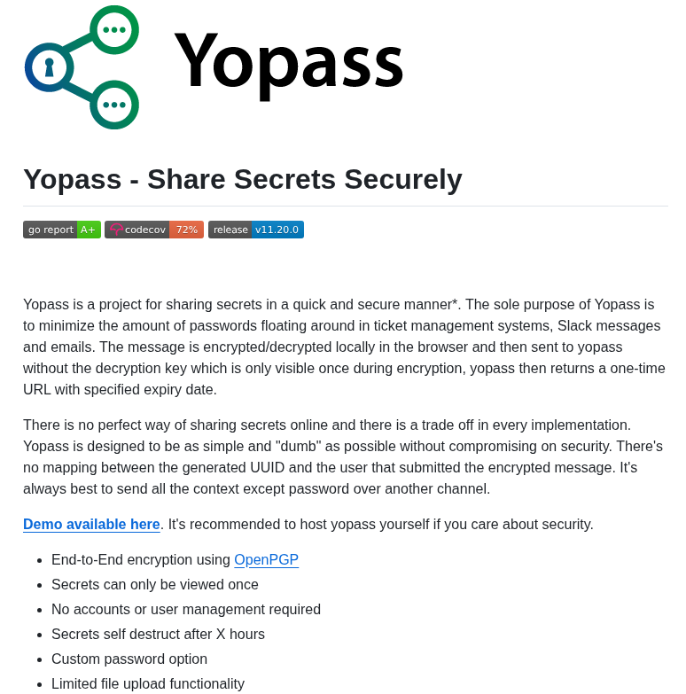 Jhaals Yopass screenshot