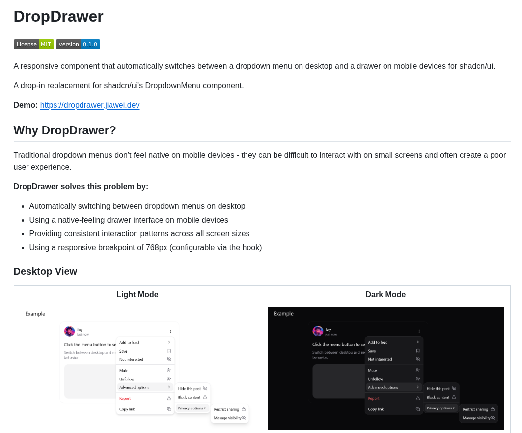 Jiaweing Dropdrawer screenshot