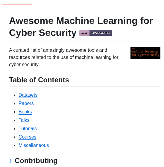 Jivoi Awesome Ml For Cybersecurity screenshot