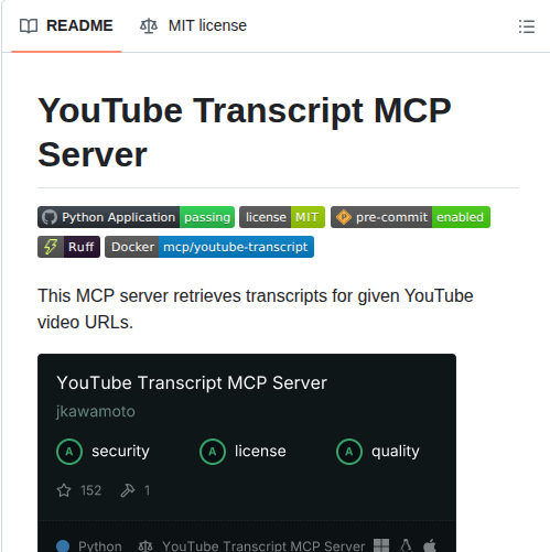 Jkawamoto Mcp Youtube Transcript screenshot