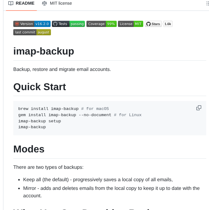 Joeyates Imap Backup screenshot
