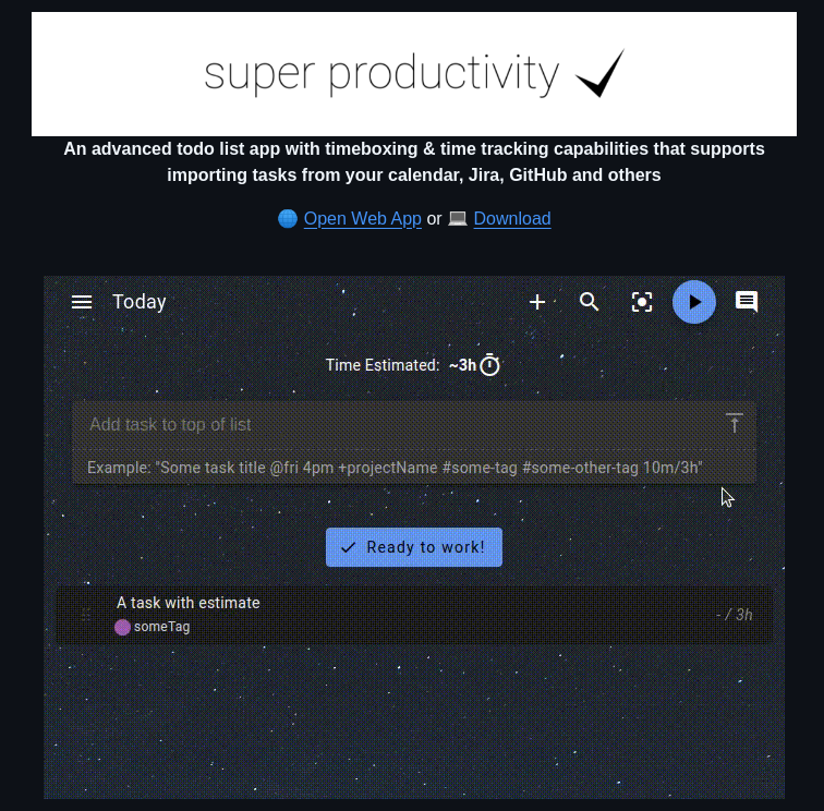 Johannesjo Super Productivity screenshot