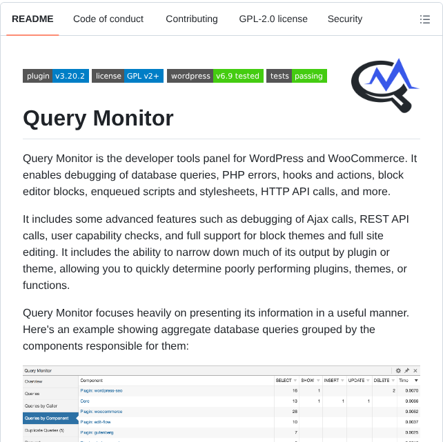 Johnbillion Query Monitor screenshot