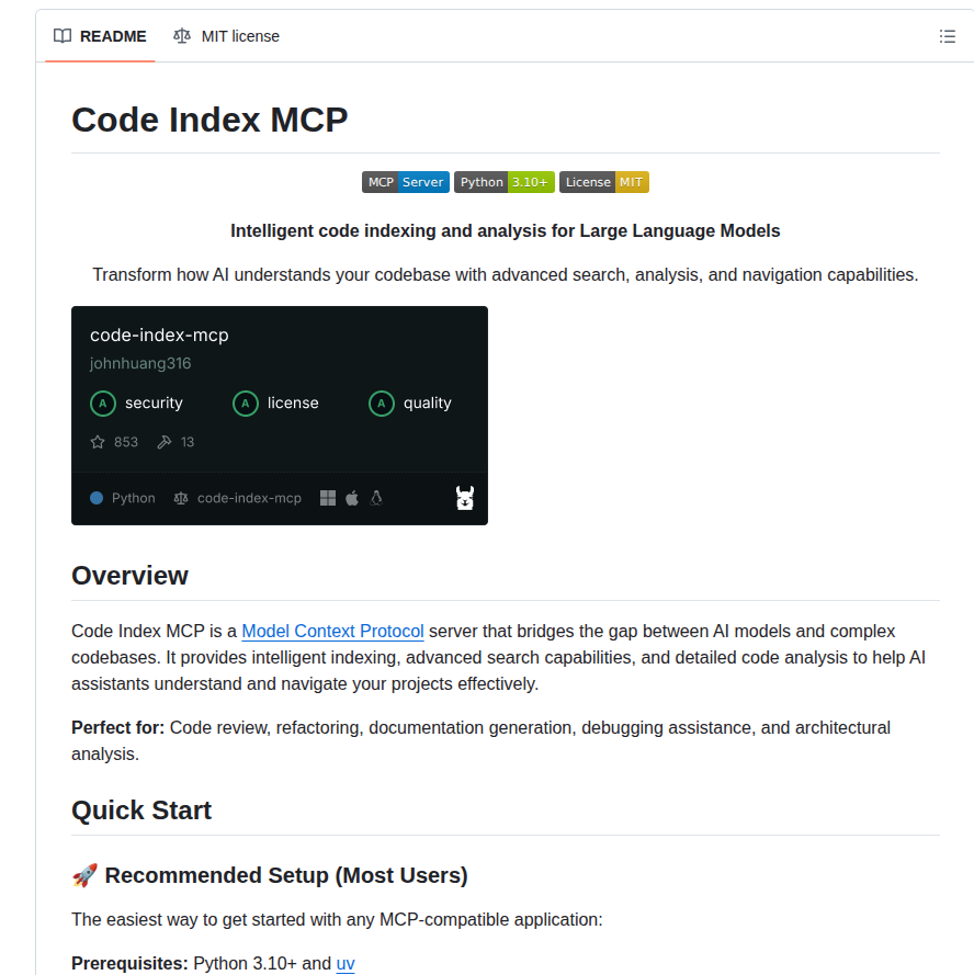 Johnhuang316 Code Index Mcp screenshot