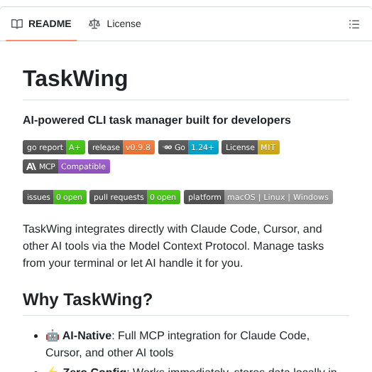 Josephgoksu Taskwing screenshot
