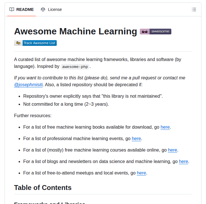 Josephmisiti Awesome Machine Learning screenshot