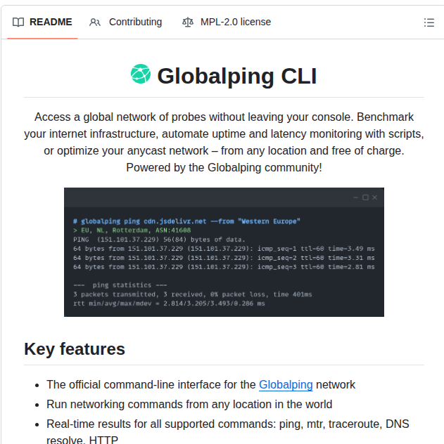 Jsdelivr Globalping Cli screenshot