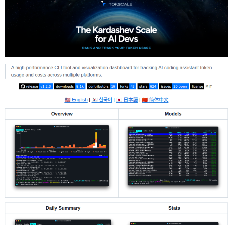 Junhoyeo Tokscale screenshot