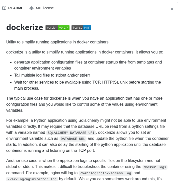 Jwilder Dockerize screenshot