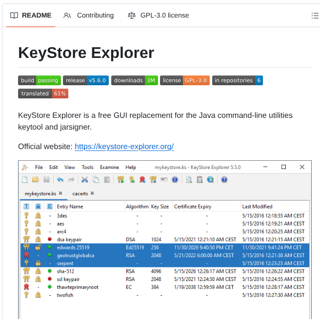 Kaikramer Keystore Explorer screenshot