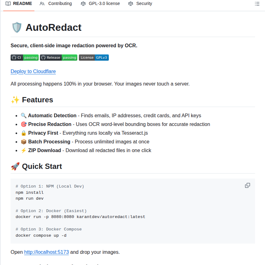 Karant Dev Autoredact screenshot