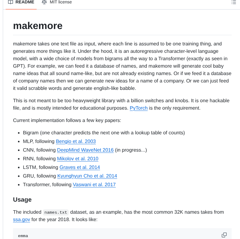 Karpathy Makemore screenshot