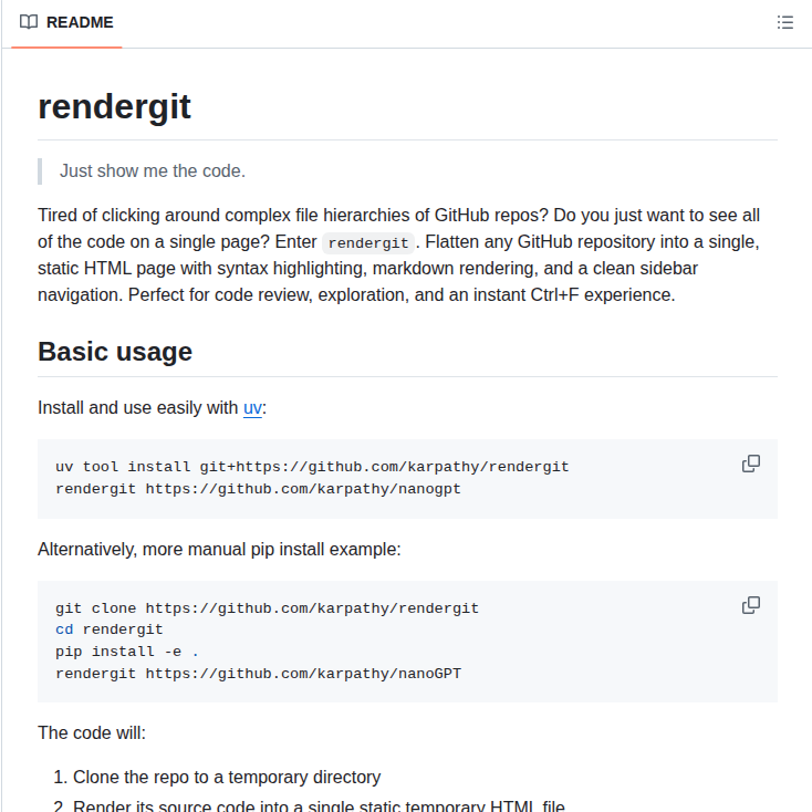 Karpathy Rendergit screenshot