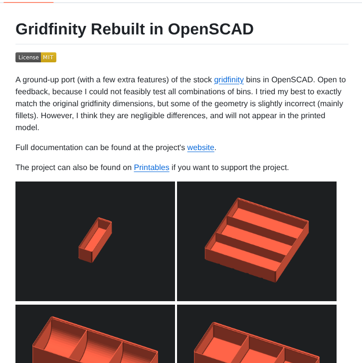 Kennetek Gridfinity Rebuilt Openscad screenshot