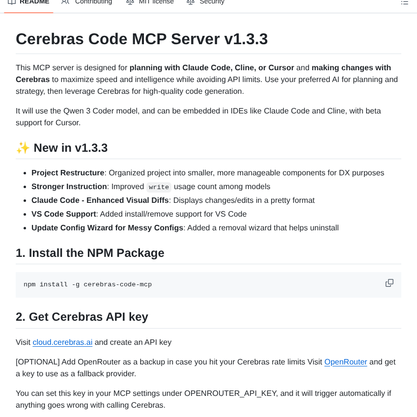 Kevint Cerebras Cerebras Code Mcp screenshot