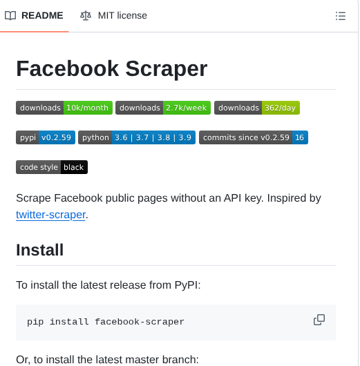 Kevinzg Facebook Scraper screenshot