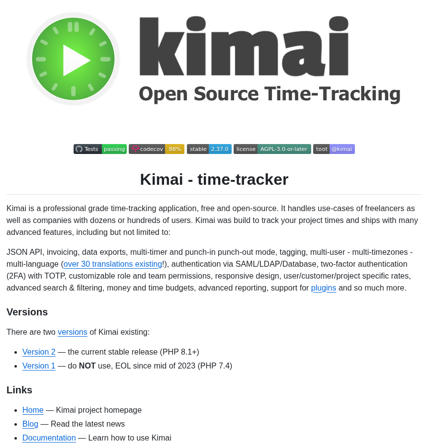 Kimai Kimai screenshot