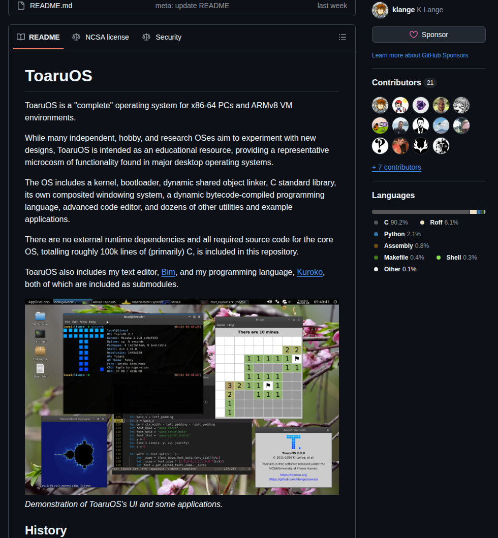 Klange Toaruos screenshot
