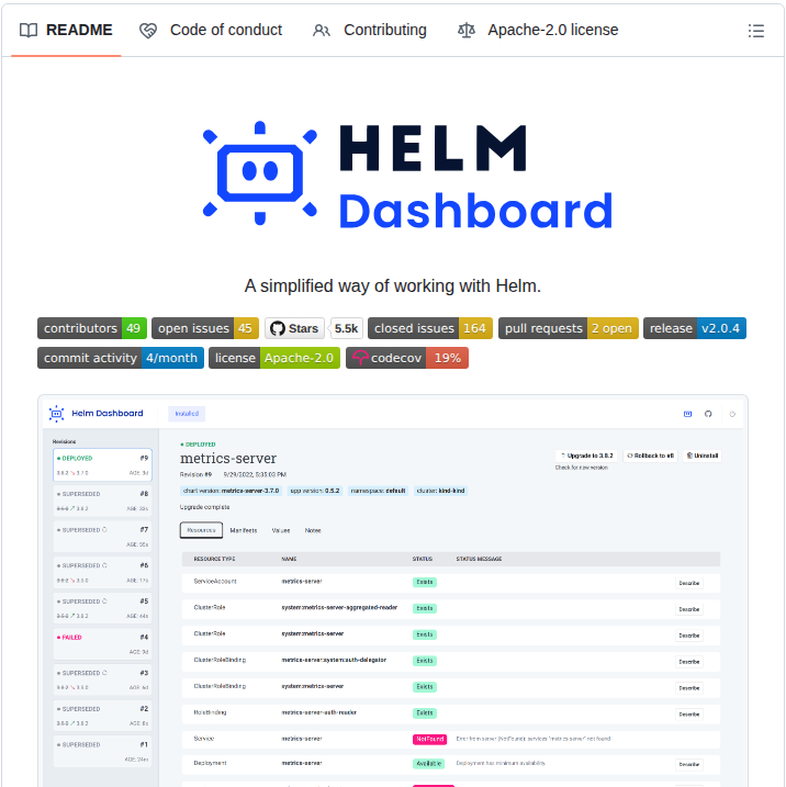 Komodorio Helm Dashboard screenshot