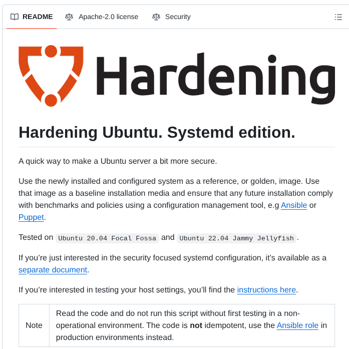 Konstruktoid Hardening screenshot