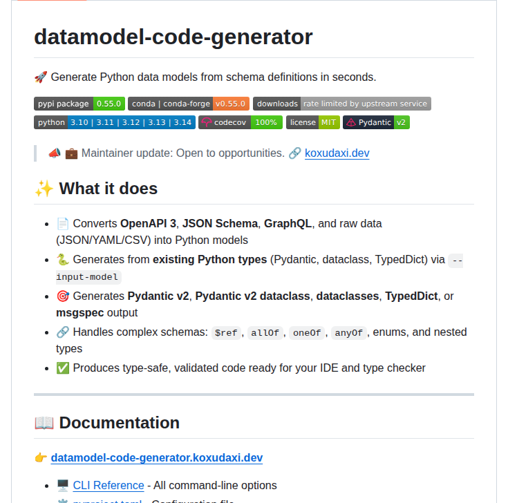 Koxudaxi Datamodel Code Generator screenshot