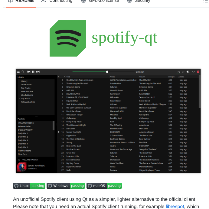 Kraxarn Spotify Qt screenshot