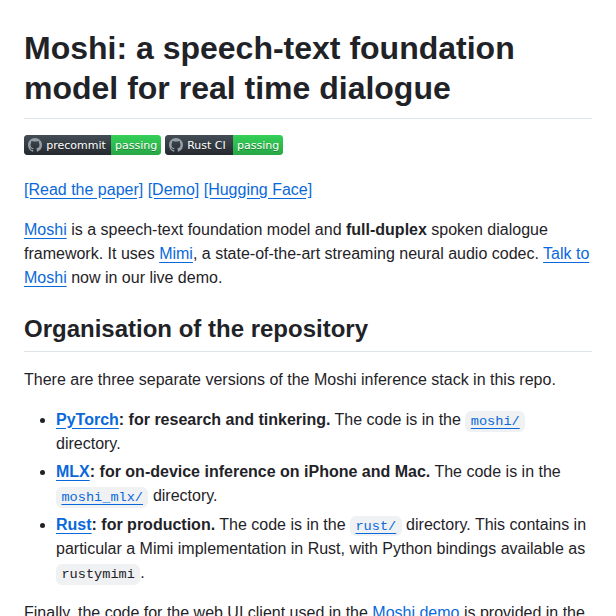Kyutai Labs Moshi screenshot