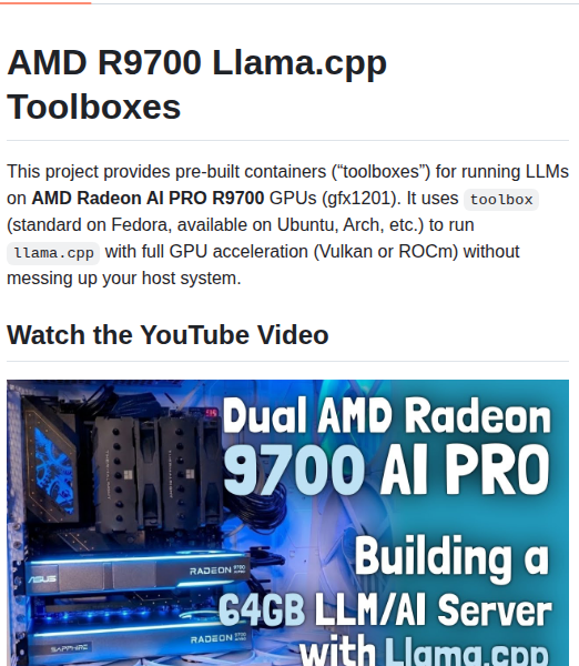 Kyuz0 Amd R9700 Ai Toolboxes screenshot