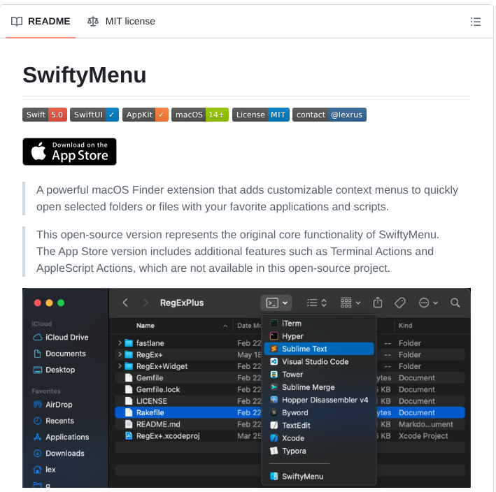 Lexrus Swiftymenu screenshot
