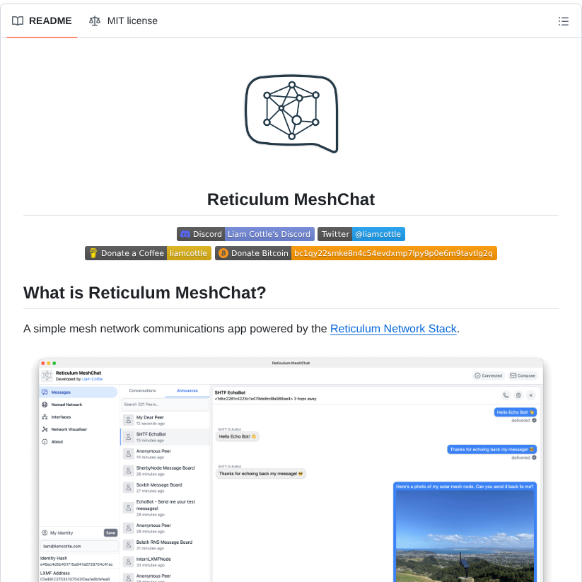 Liamcottle Reticulum Meshchat screenshot