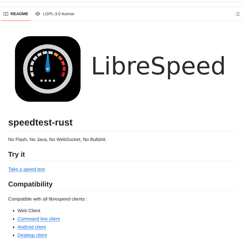 Librespeed Speedtest Rust screenshot
