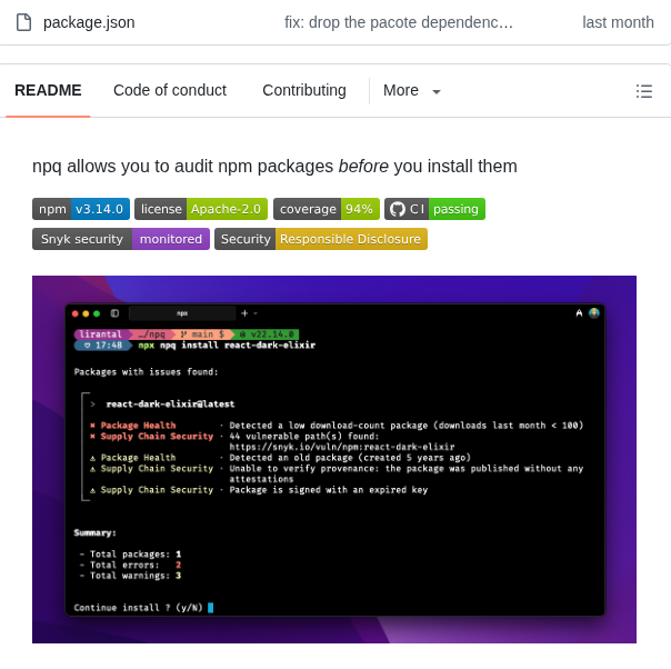 Lirantal Npq screenshot