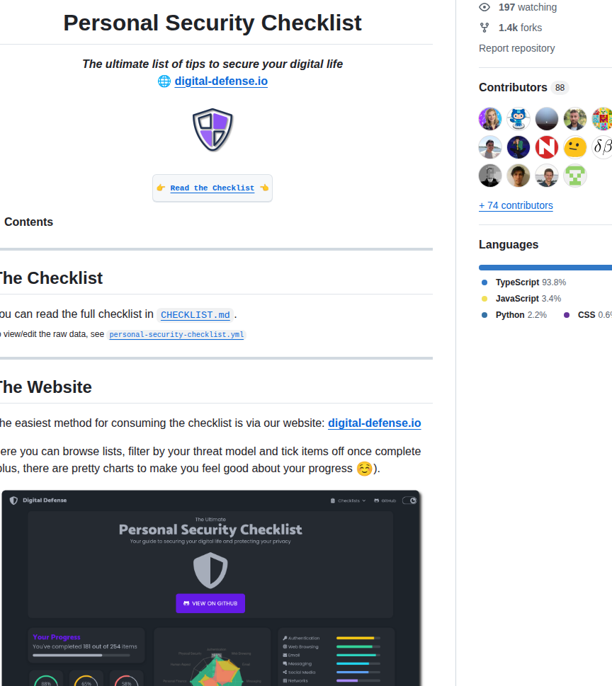 Lissy93 Personal Security Checklist screenshot