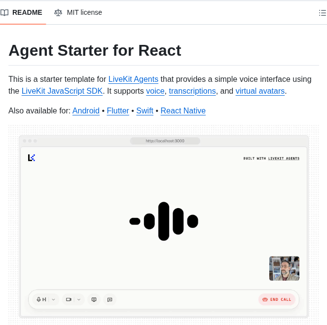 Livekit Examples Agent Starter React screenshot