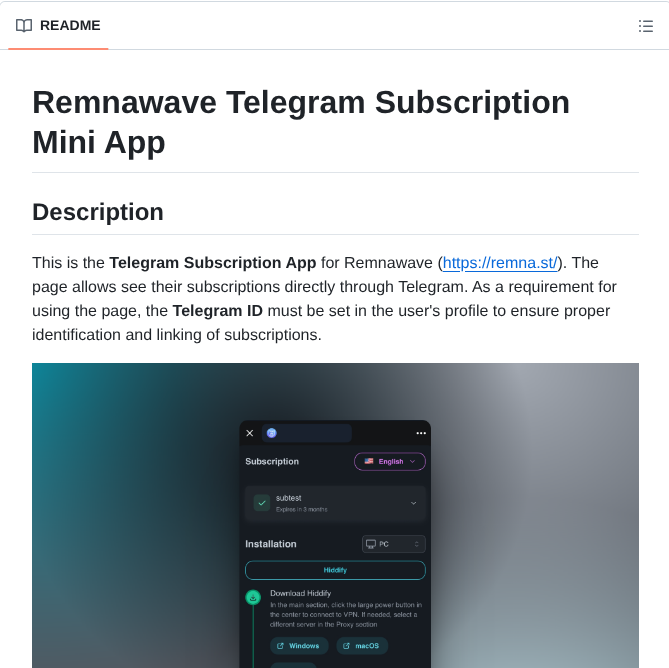 Maposia Remnawave Telegram Sub Mini App screenshot