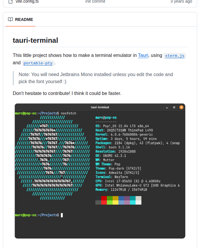 Marc2332 Tauri Terminal screenshot