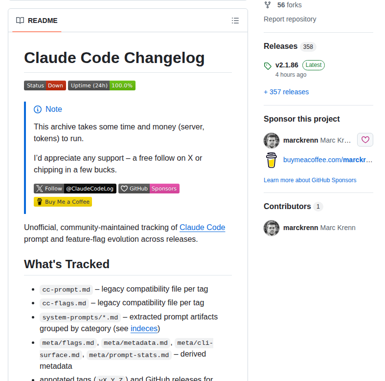 Marckrenn Claude Code Changelog screenshot
